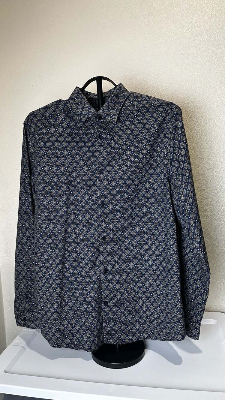Express Slim 1MX Button Up Shirt Size L Blue Medallion Geometric